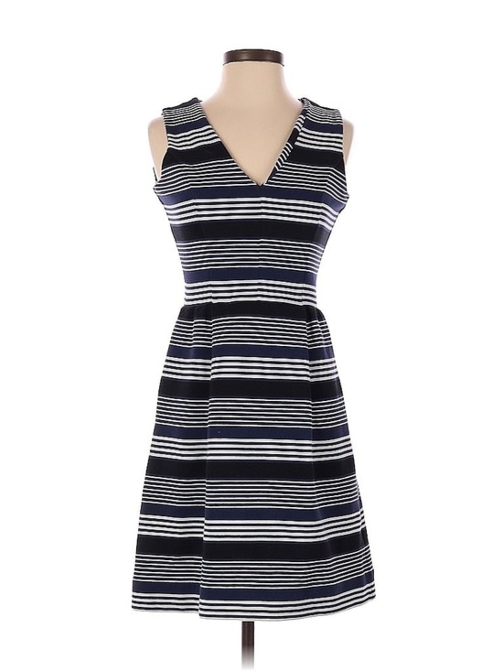 Madewell Navy and White Striped V-Neck Midi Dress